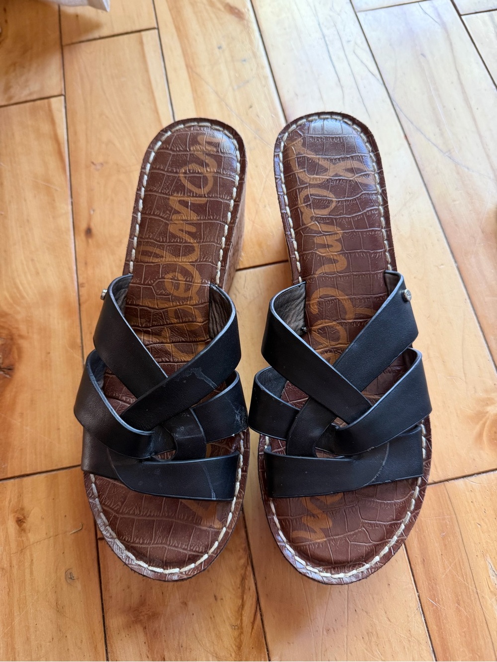 Sam Edelman Black Leather Crisscross Slide Sandals